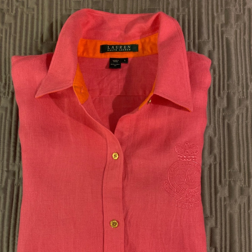 😍Ralph Lauren 100% Soft Linen Shirt👚Pink Large🎁